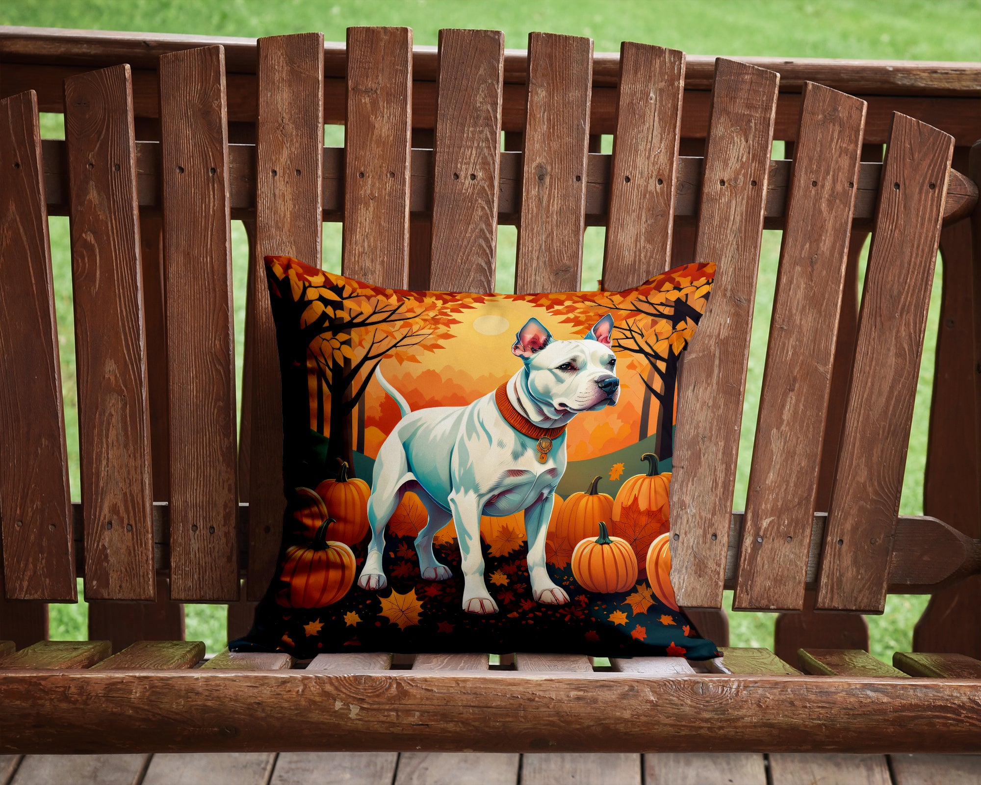 White Pit Bull Terrier Fall Fabric Decorative Pillow