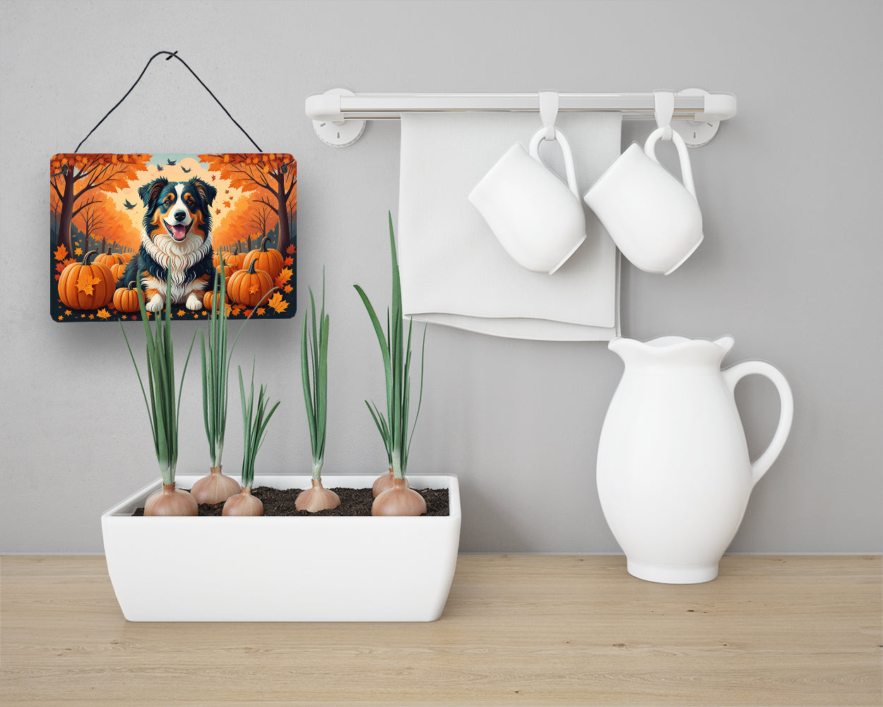 Australian Shepherd Terrier Fall Wall or Door Hanging Prints