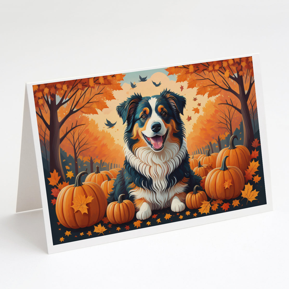 Buy this Australian Shepherd Terrier Fall Greeting Cards and Envelopes Pack of 8