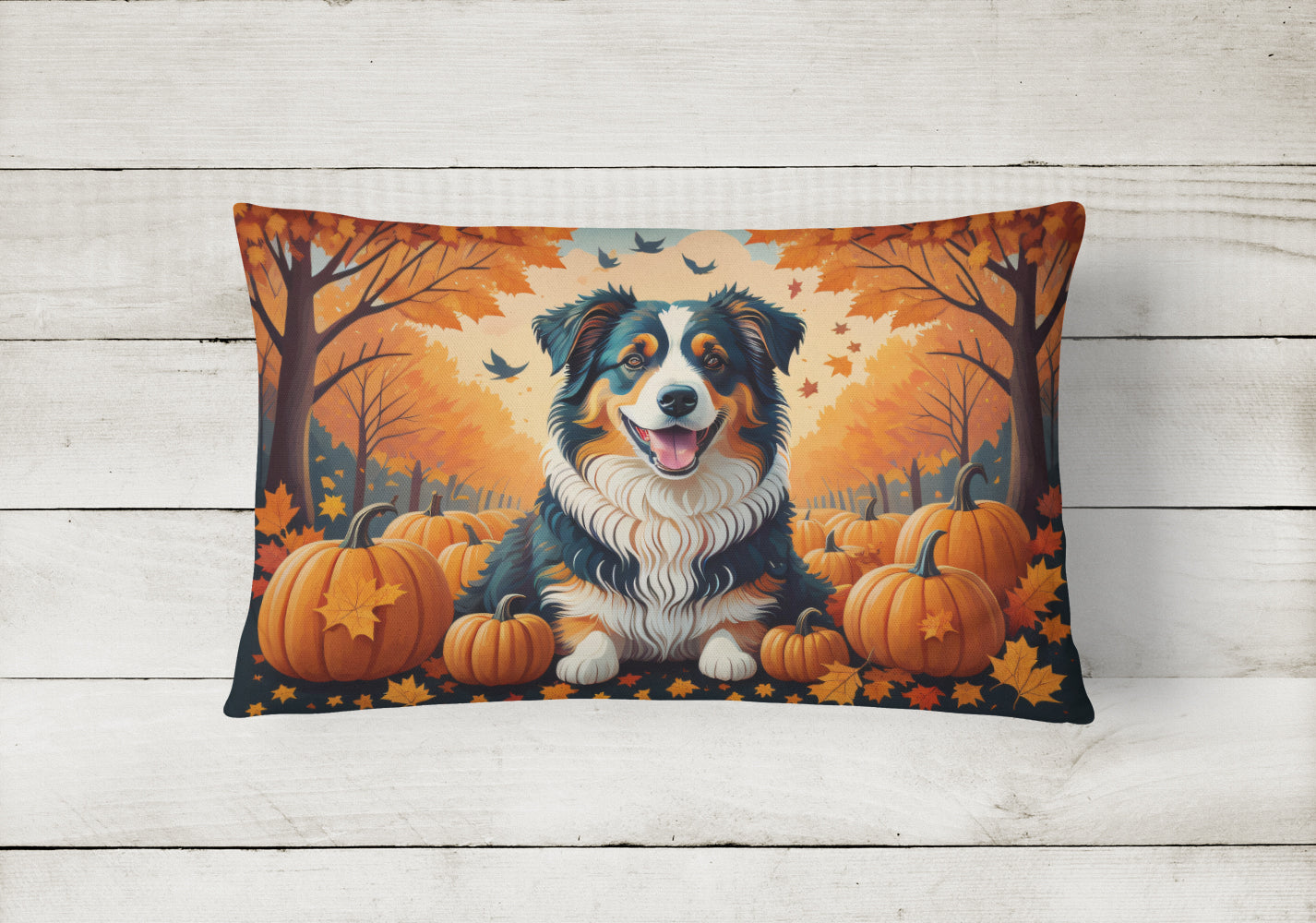 Australian Shepherd Terrier Fall Fabric Decorative Pillow