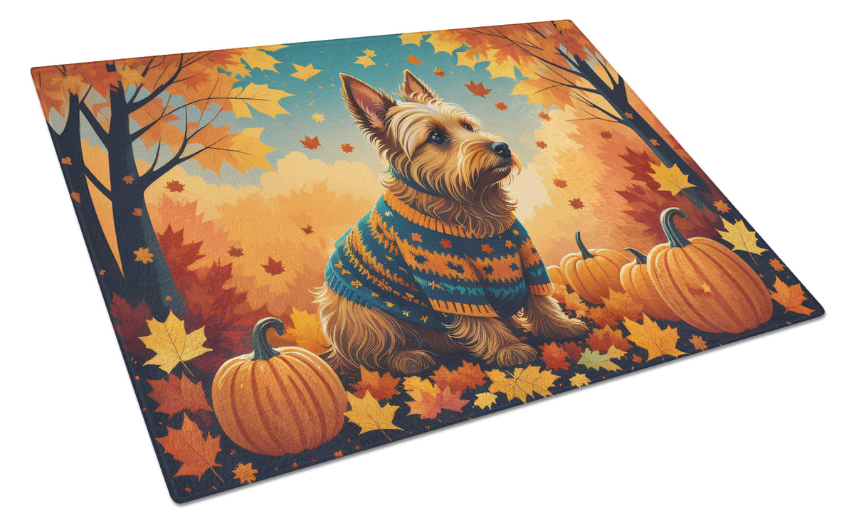 Buy this Australian Terrier Terrier Fall Glass Cutting Board Large