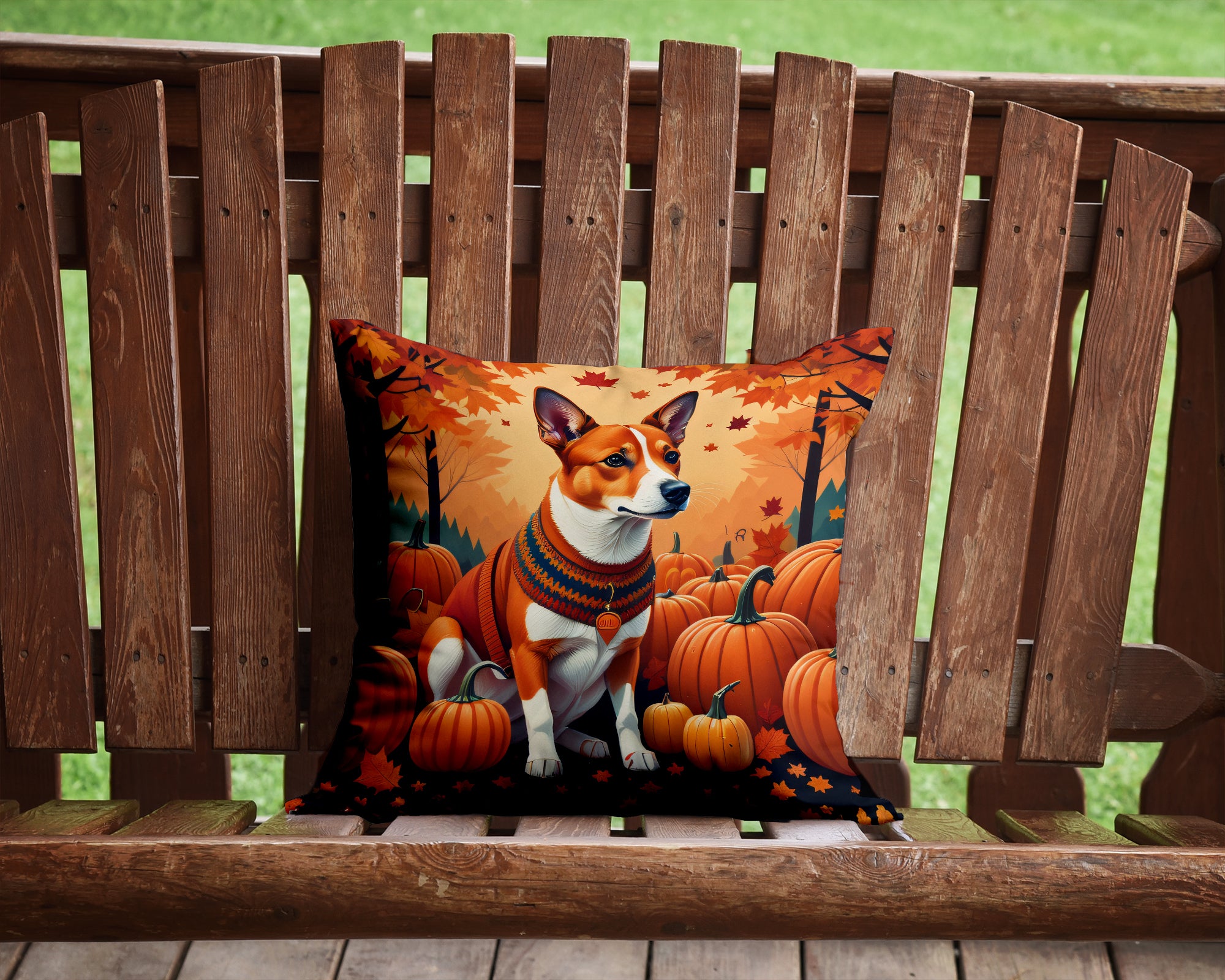 Buy this Red Basenji Fall Fabric Decorative Pillow