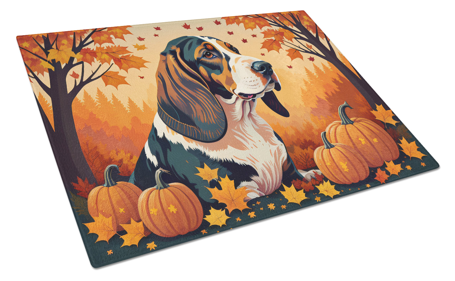 Buy this Basset Hound Fall Glass Cutting Board Large