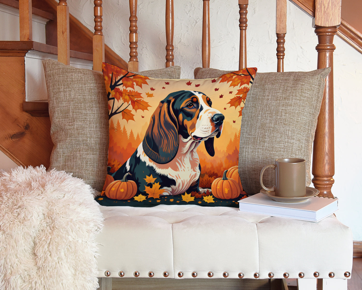 Basset Hound Fall Fabric Decorative Pillow