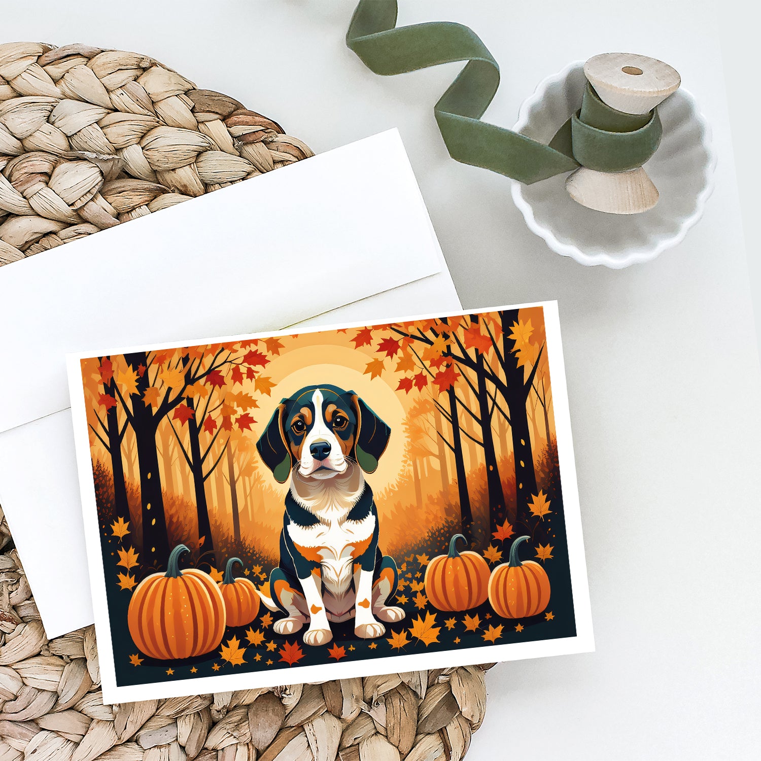 Beagle Fall Greeting Cards and Envelopes Pack of 8