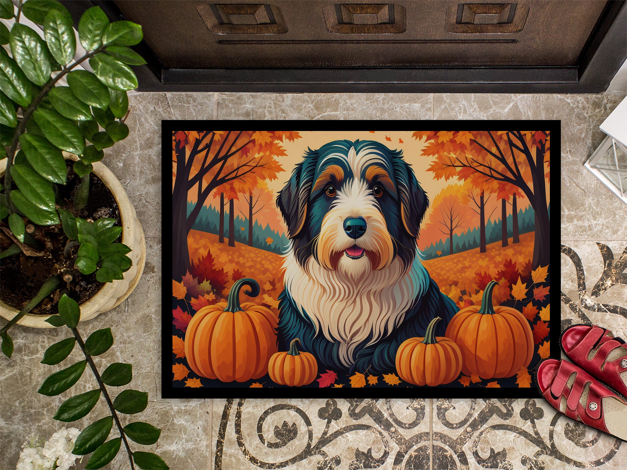 Bearded Collie Fall Indoor or Outdoor Mat 24x36