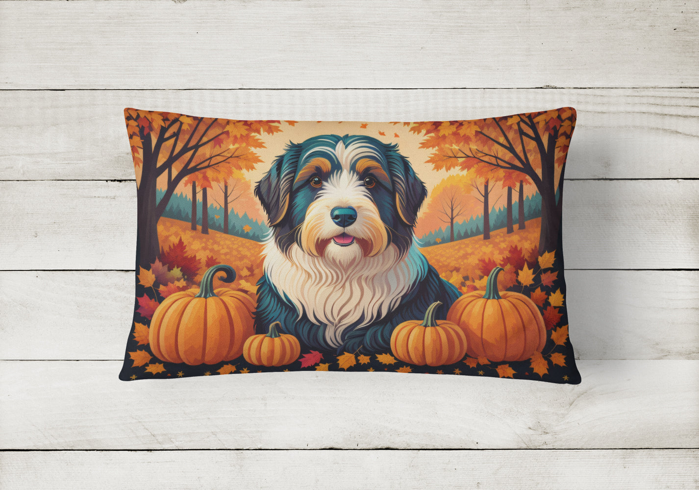 Bearded Collie Fall Fabric Decorative Pillow