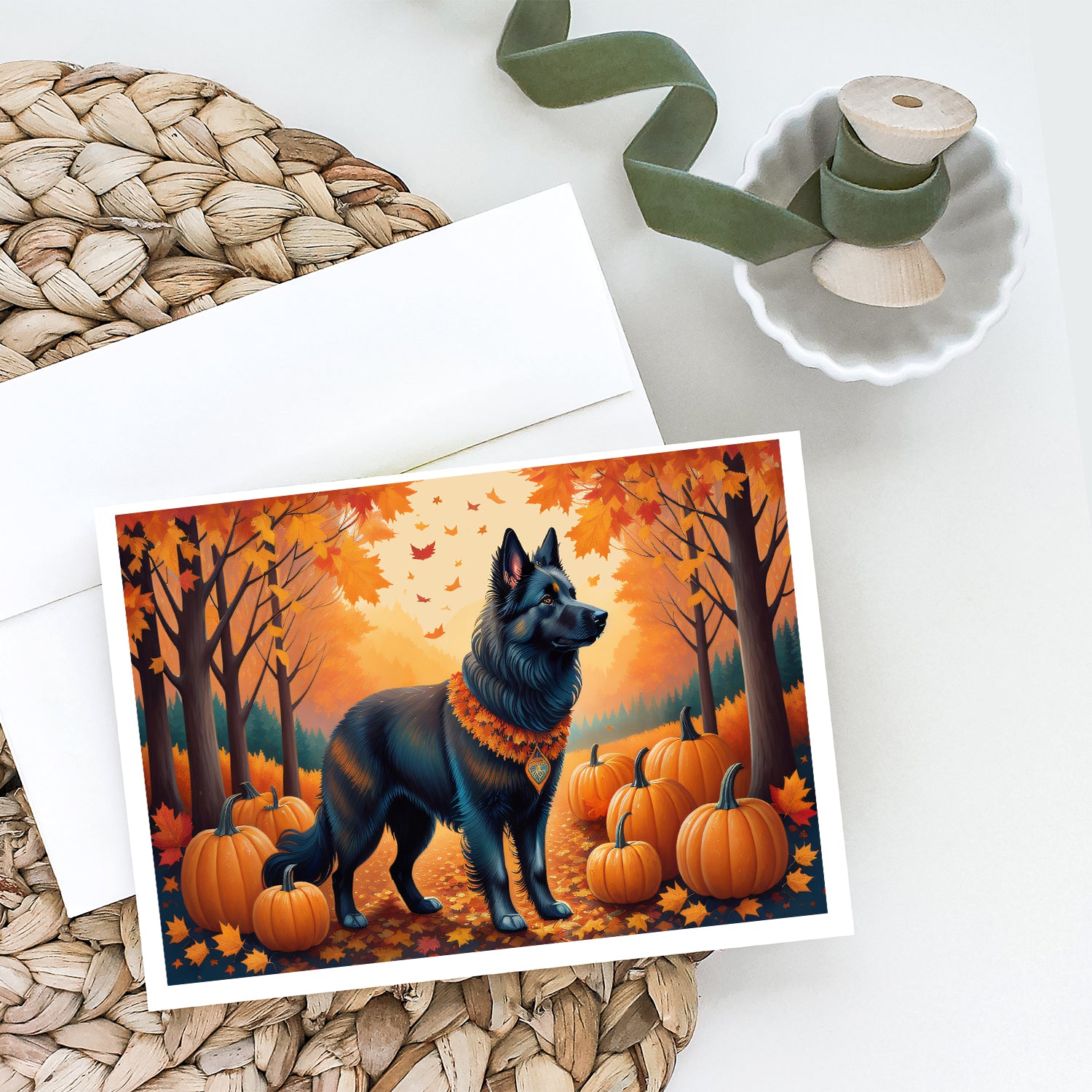 Buy this Belgian Sheepdog Fall Greeting Cards and Envelopes Pack of 8