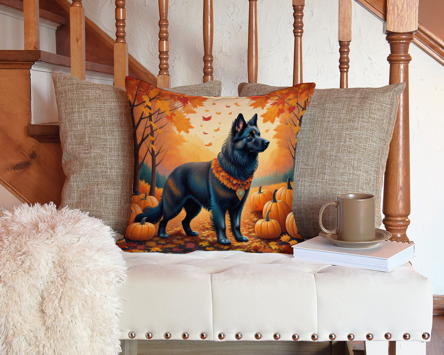 Belgian Sheepdog Fall Fabric Decorative Pillow