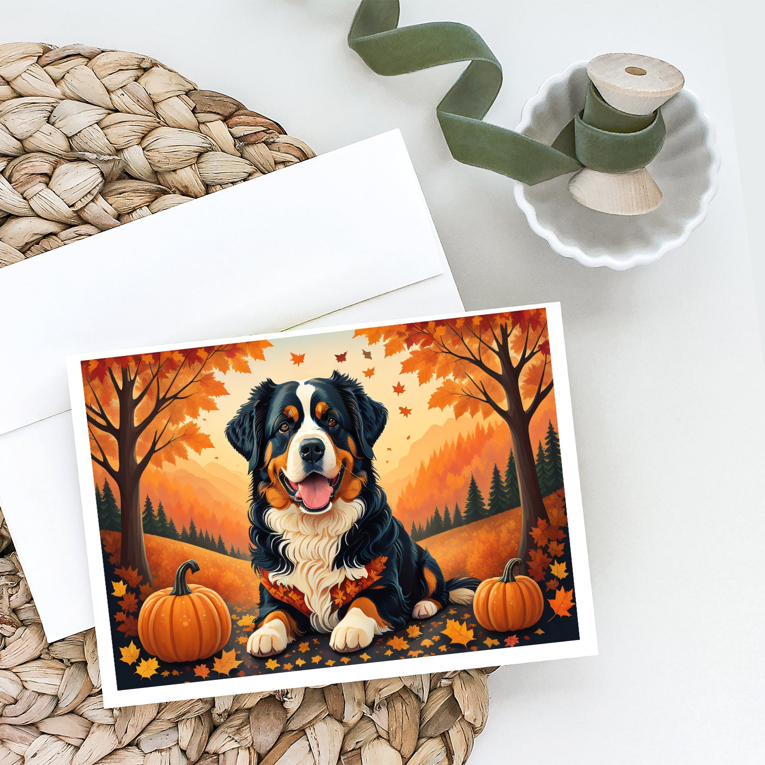 Buy this Bernese Mountain Dog Fall Greeting Cards and Envelopes Pack of 8