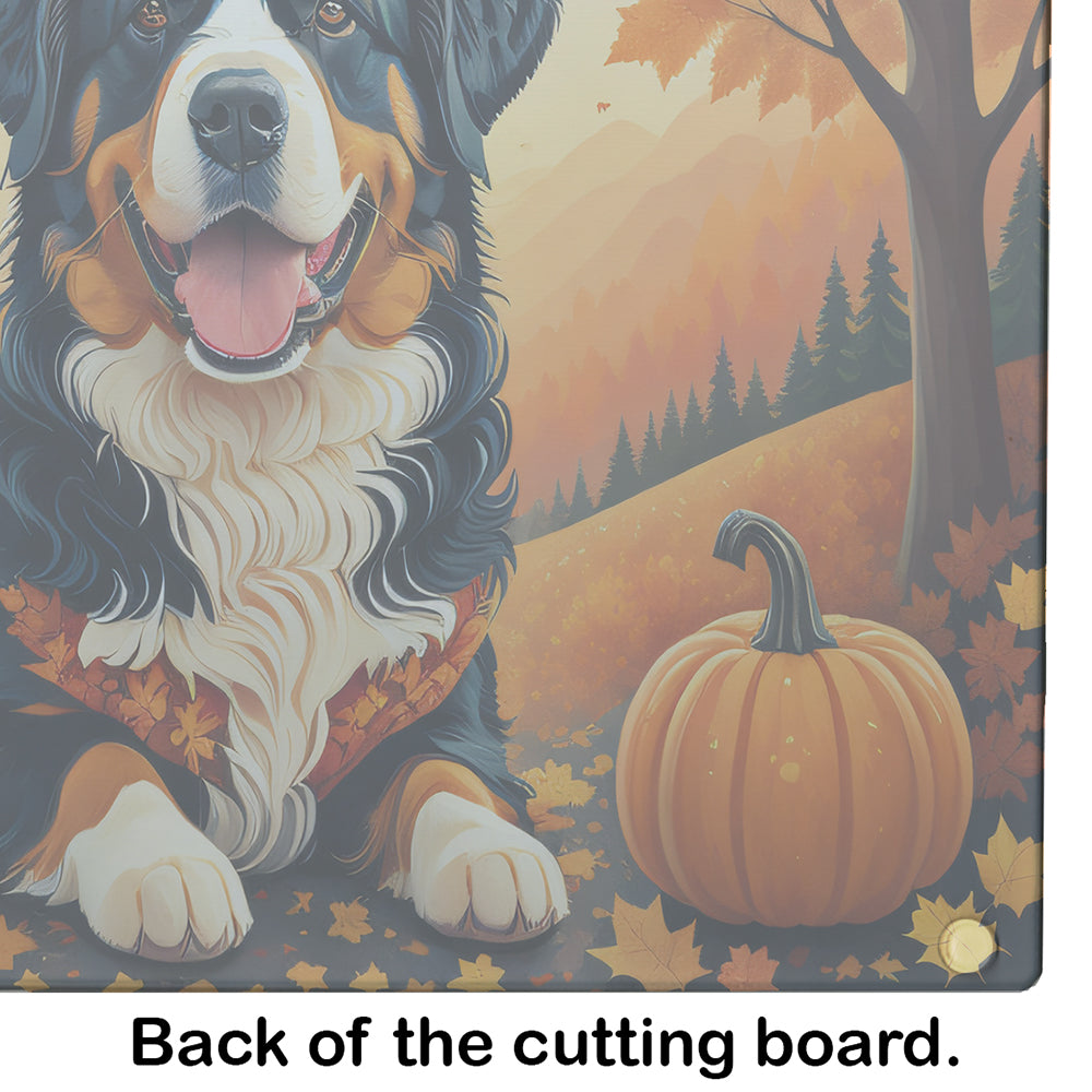 Bernese Mountain Dog Fall Glass Cutting Board Large