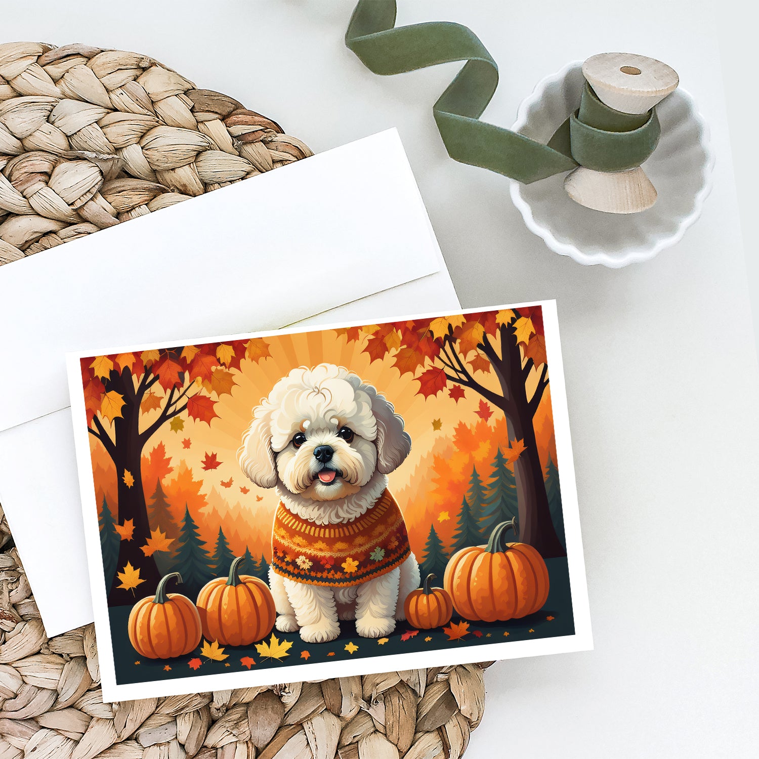 Buy this Bichon Frise Fall Greeting Cards and Envelopes Pack of 8