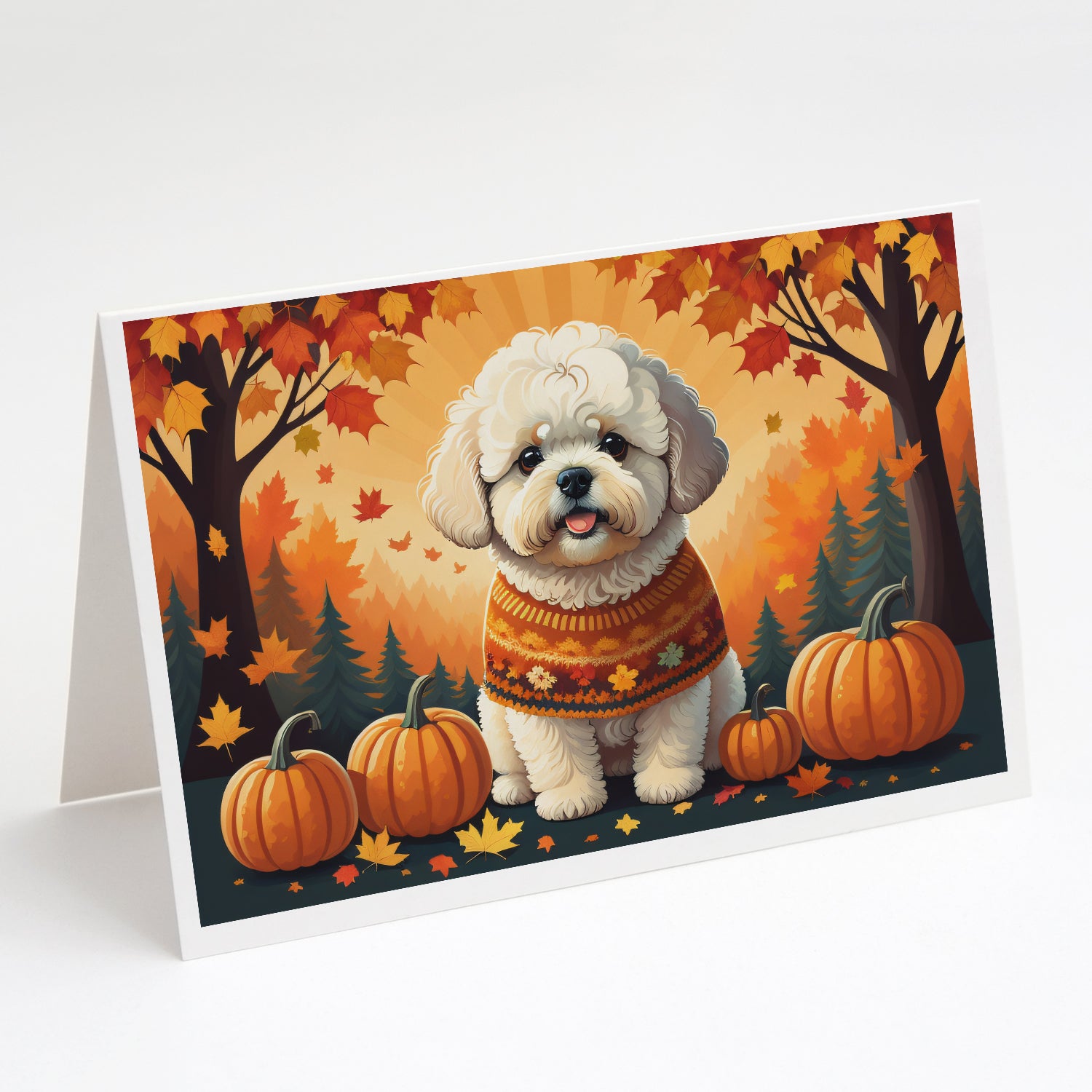 Buy this Bichon Frise Fall Greeting Cards and Envelopes Pack of 8