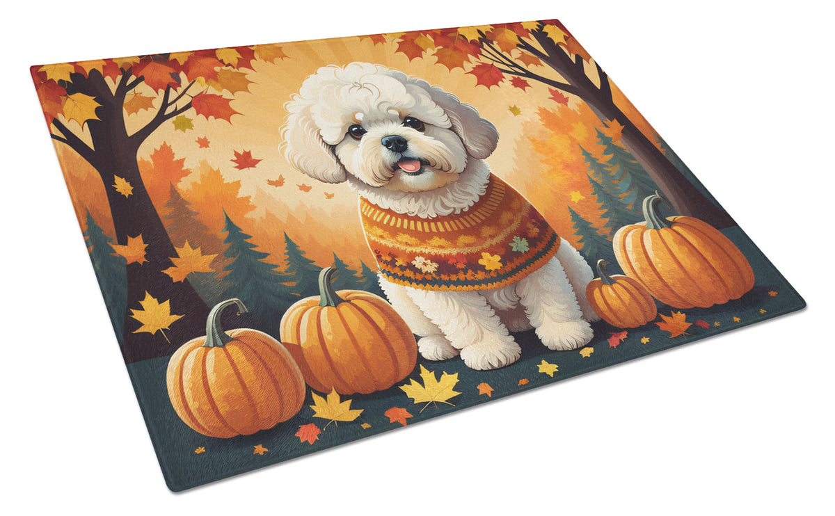 Buy this Bichon Frise Fall Glass Cutting Board Large