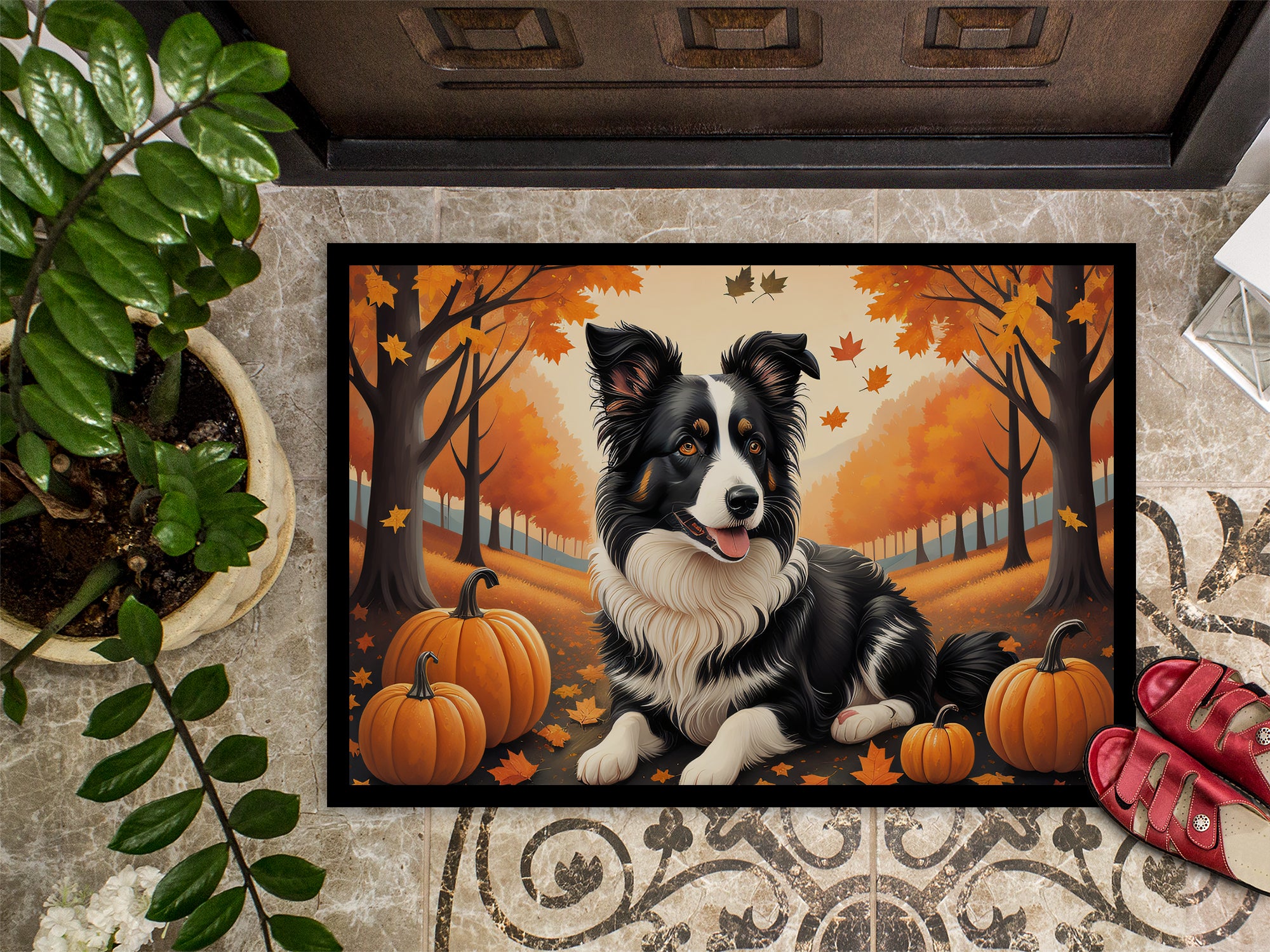 Border Collie Fall Indoor or Outdoor Mat 24x36
