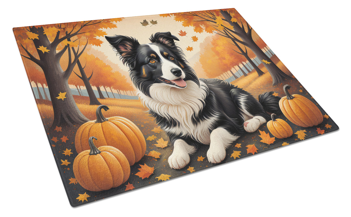 Buy this Border Collie Fall Glass Cutting Board Large