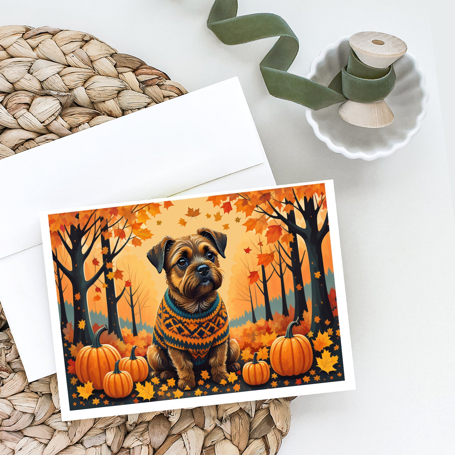 Buy this Border Terrier Fall Greeting Cards and Envelopes Pack of 8