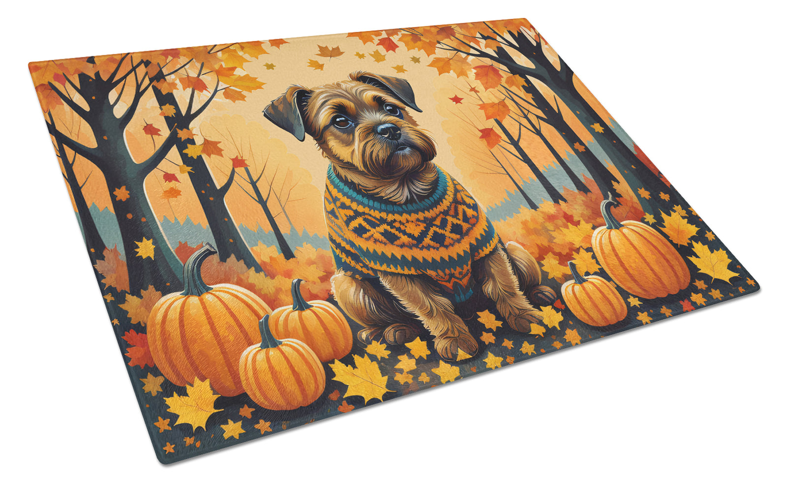 Buy this Border Terrier Fall Glass Cutting Board Large