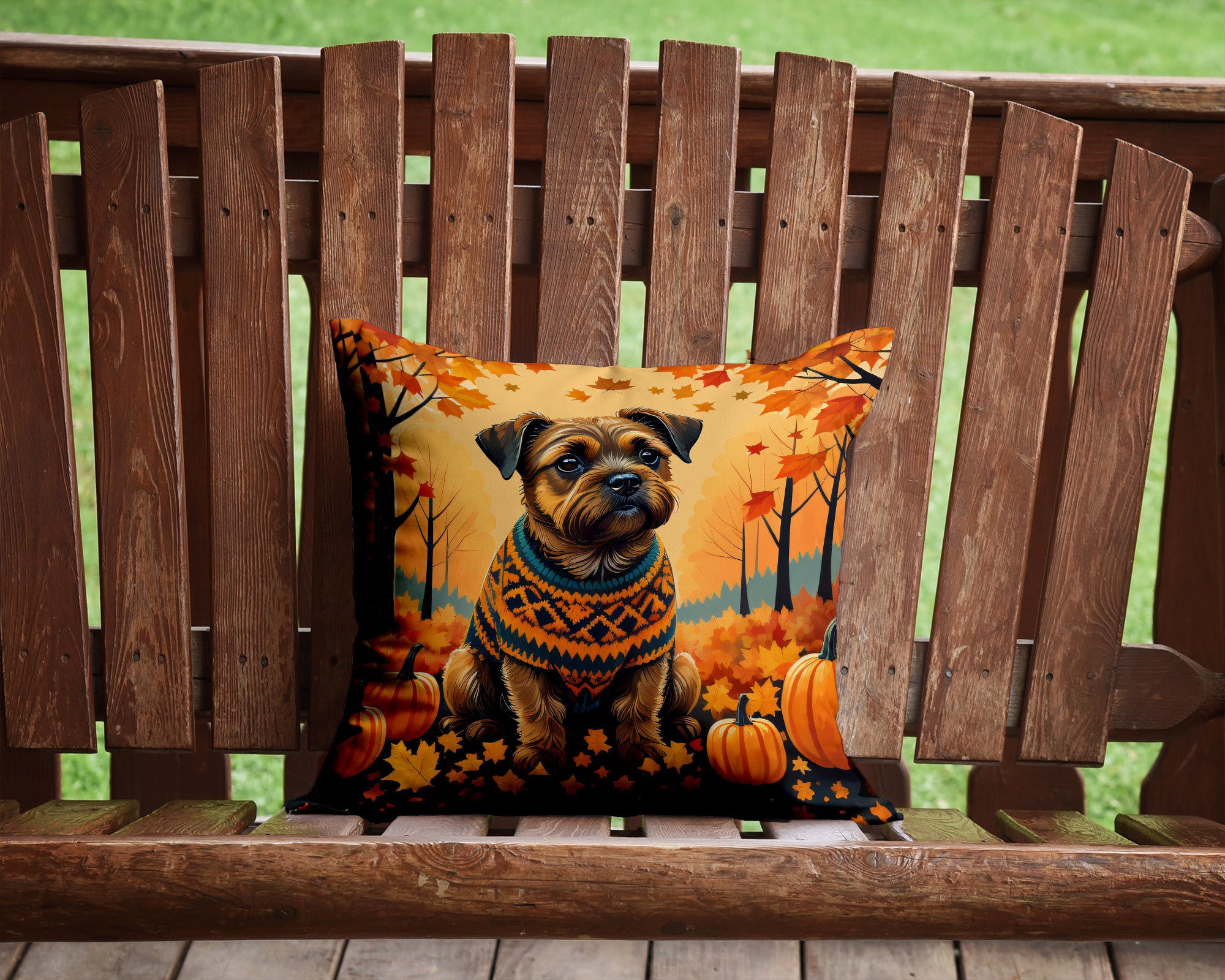 Border Terrier Fall Fabric Decorative Pillow