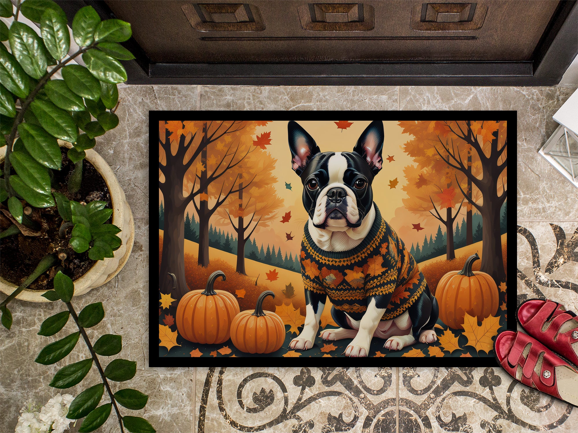 Boston Terrier Fall Doormat 18x27