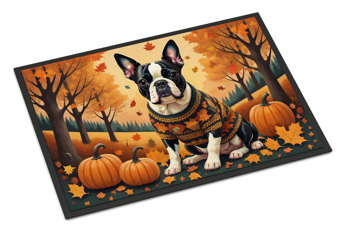 Caroline's Treasures Boston Terrier Fall Doormat - 18x27 Decorative Floor Mat – Indoor/Outdoor Rug
