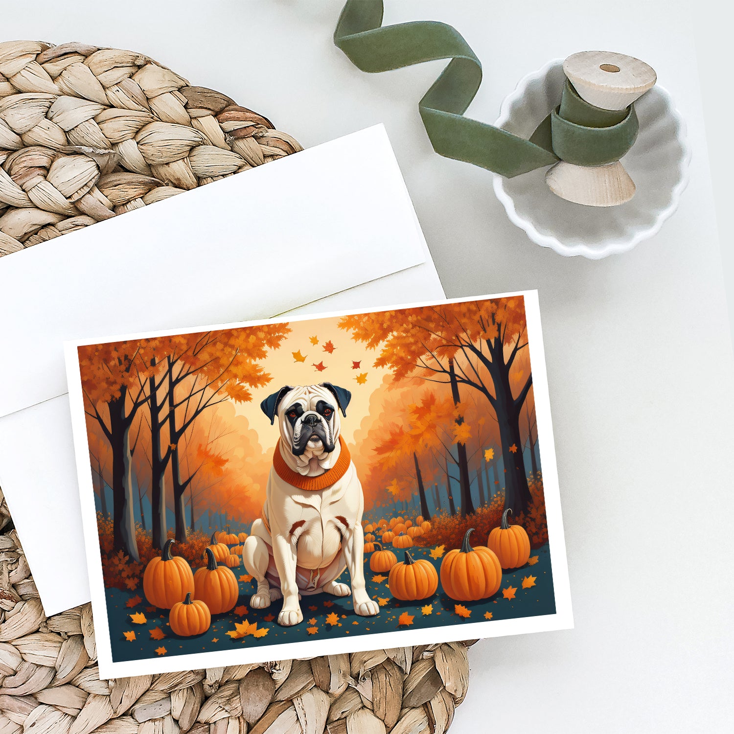 Buy this White Boxer Fall Greeting Cards and Envelopes Pack of 8
