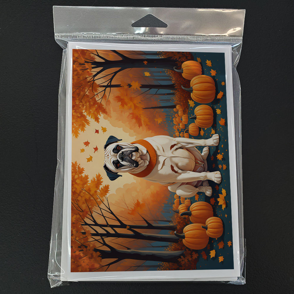 White Boxer Fall Greeting Cards and Envelopes Pack of 8