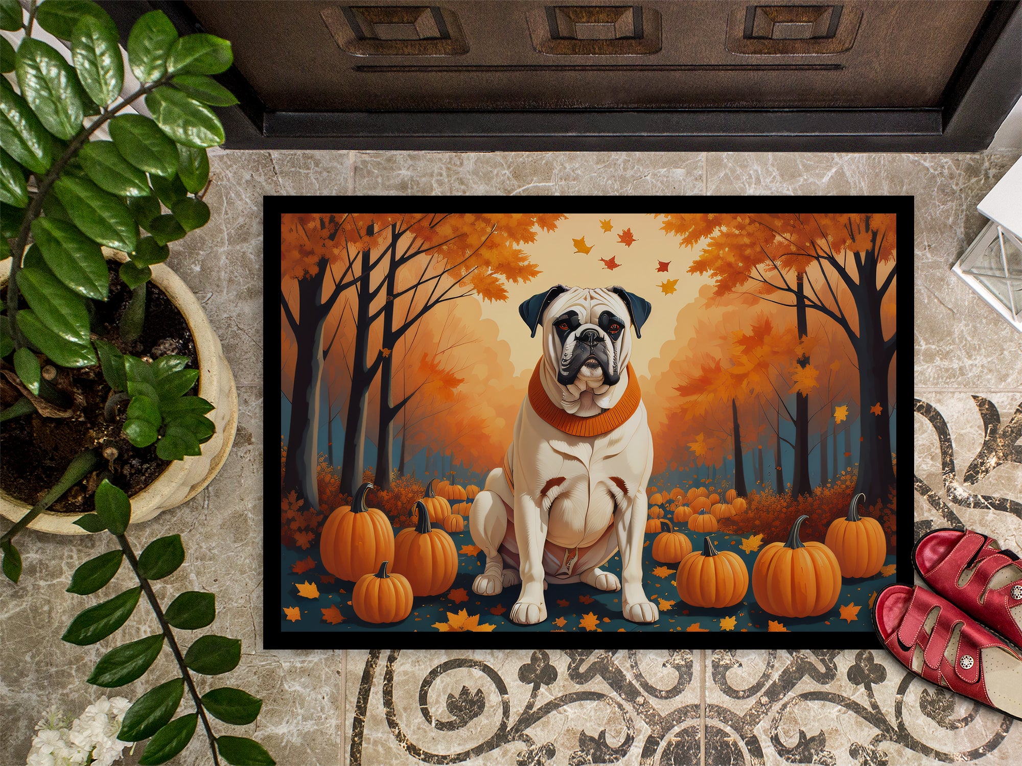 White Boxer Fall Indoor or Outdoor Mat 24x36