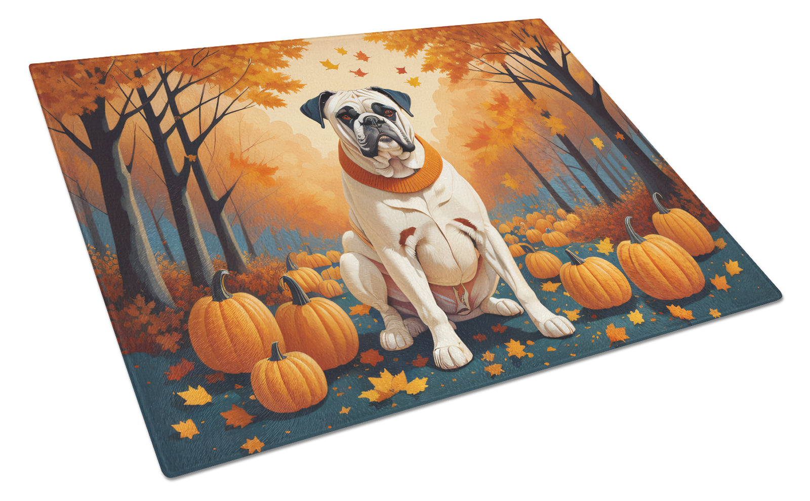 Buy this White Boxer Fall Glass Cutting Board Large