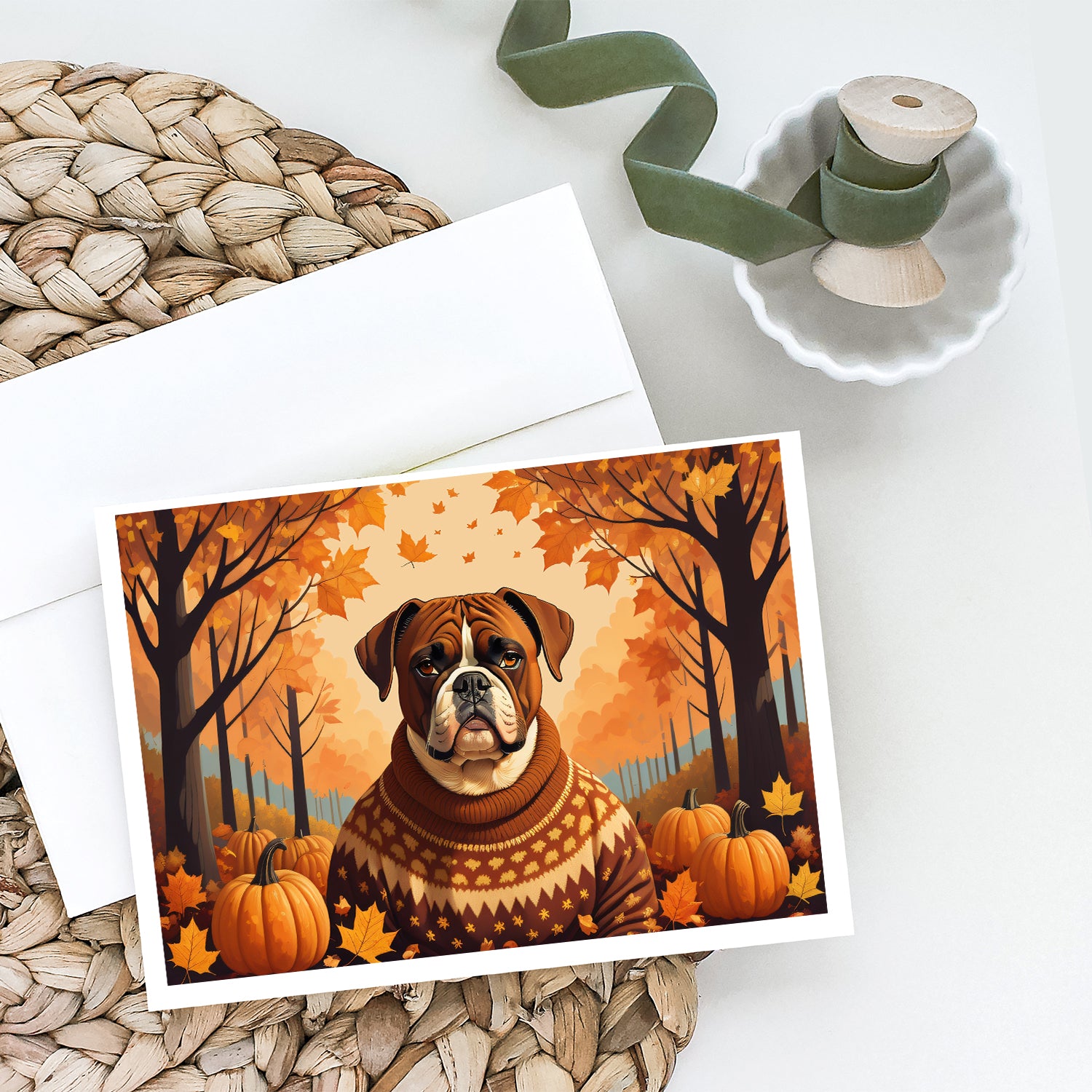 Boxer Fall Greeting Cards and Envelopes Pack of 8