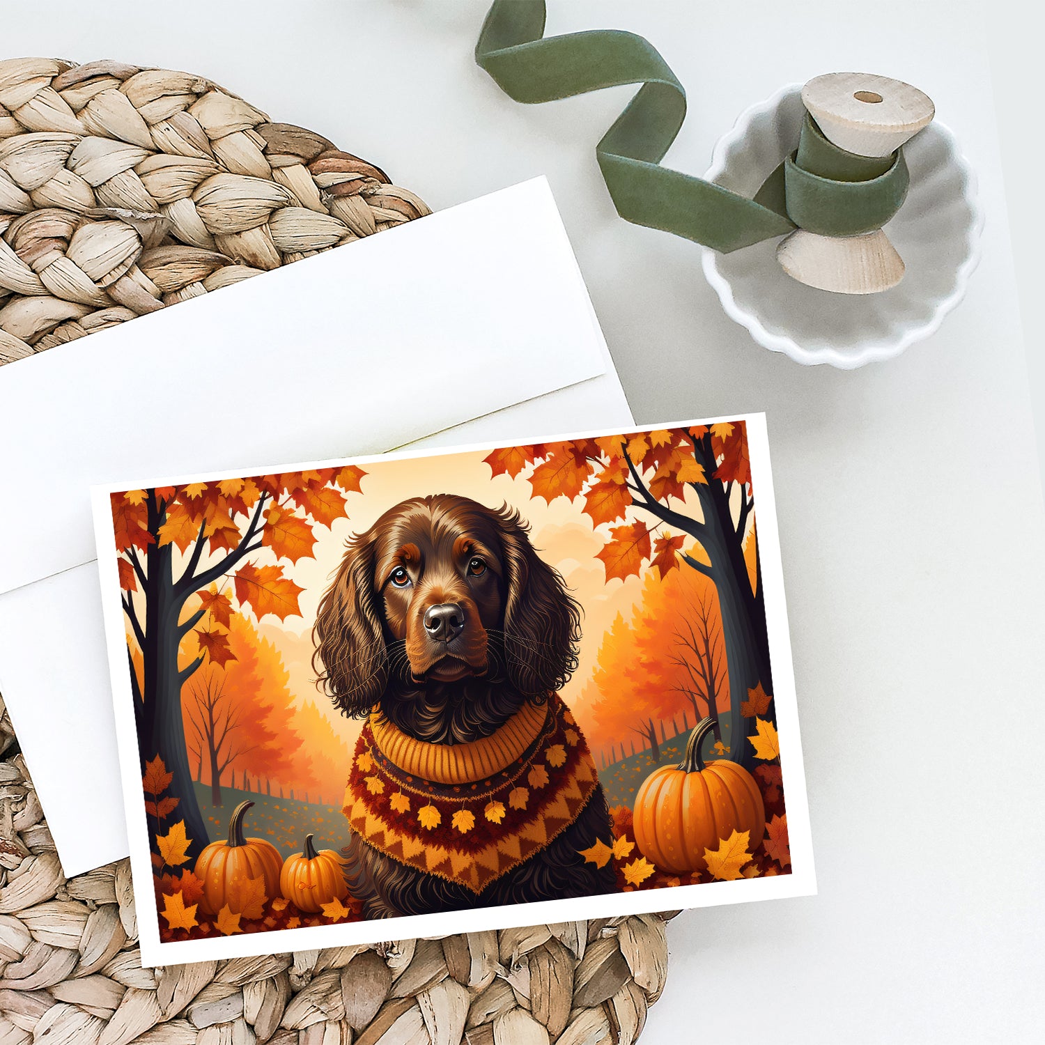 Boykin Spaniel Fall Greeting Cards and Envelopes Pack of 8