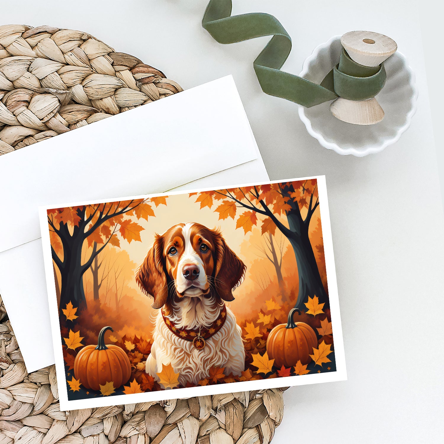 Brittany Spaniel Fall Greeting Cards and Envelopes Pack of 8