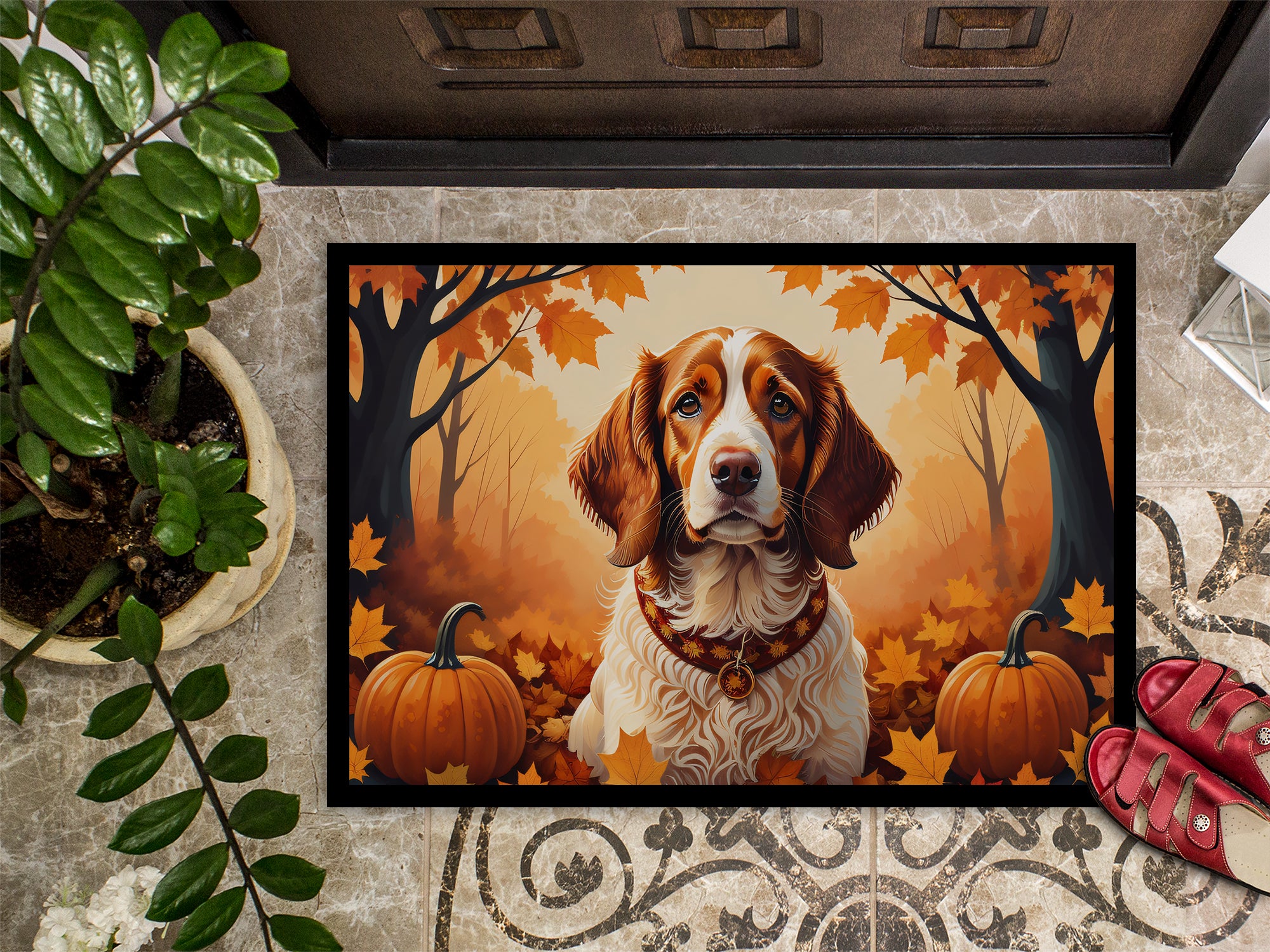 Brittany Spaniel Fall Indoor or Outdoor Mat 24x36