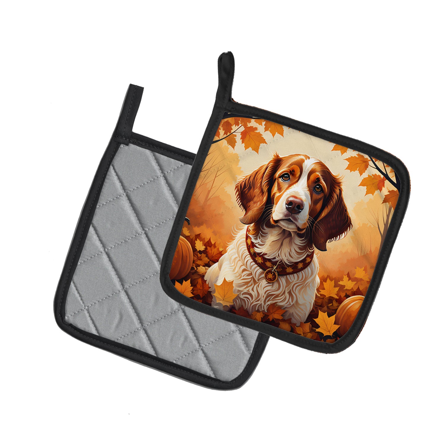 Brittany Spaniel Fall Pair of Pot Holders