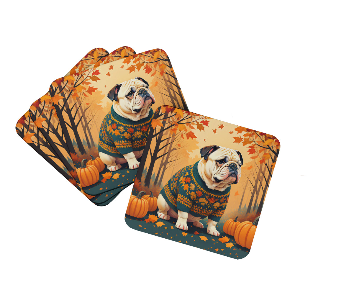 Buy this White English Bulldog Fall Foam Coaster Set of 4