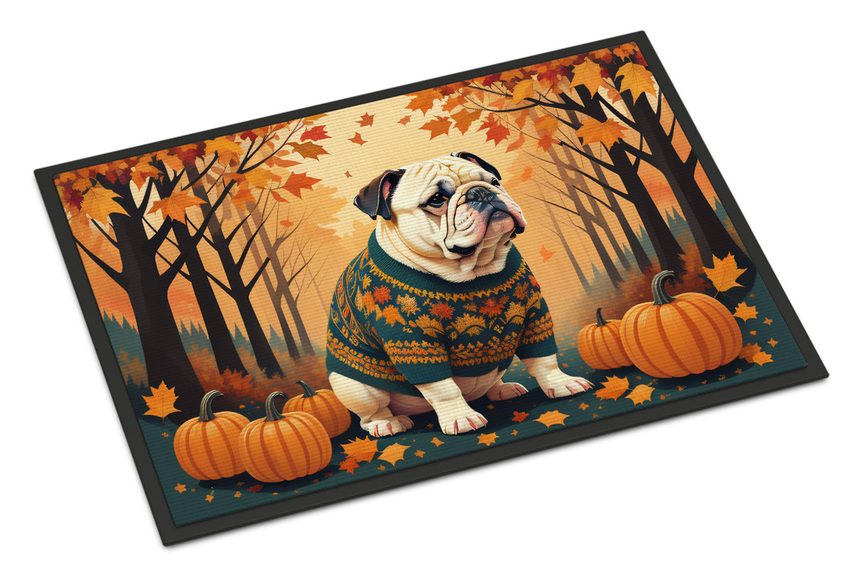 Buy this White English Bulldog Fall Indoor or Outdoor Mat 24x36
