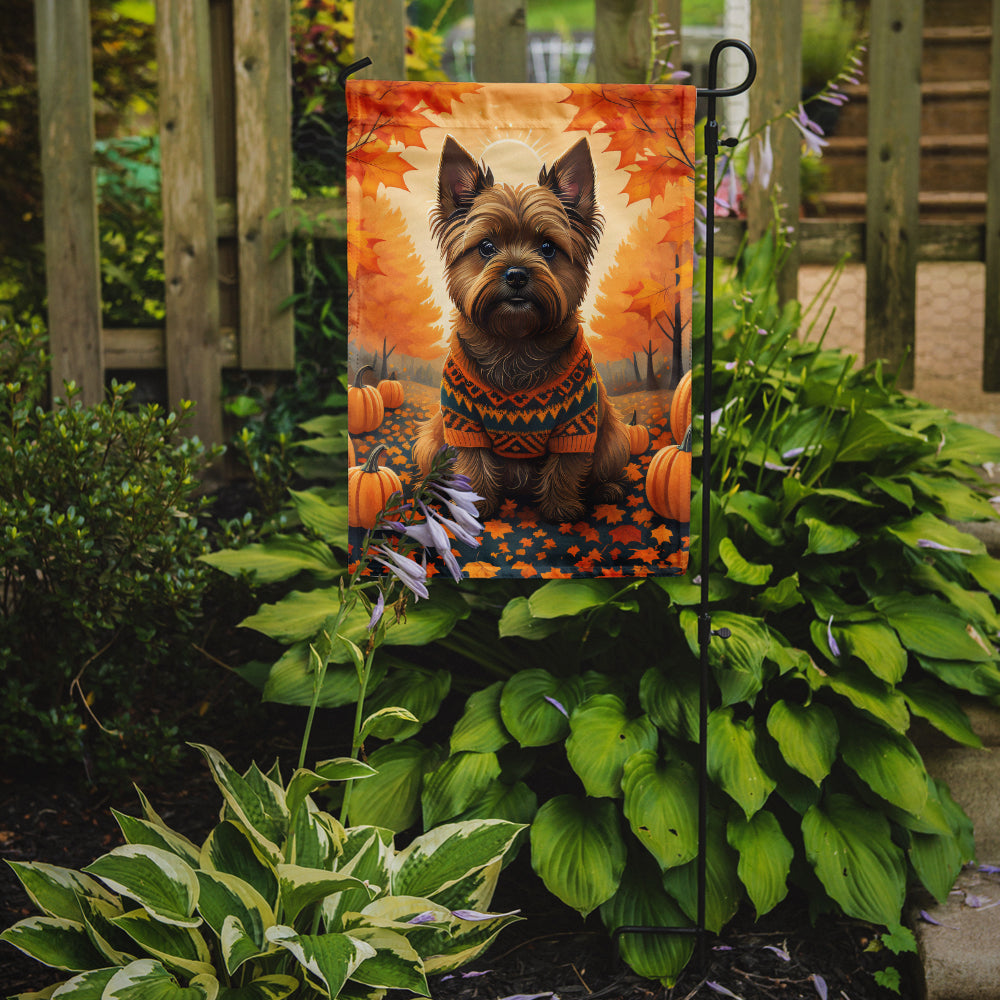 Caroline's Treasures Cairn Terrier Fall Garden Flag – Dog Surrounded by Pumpkins & Autumn Leaves