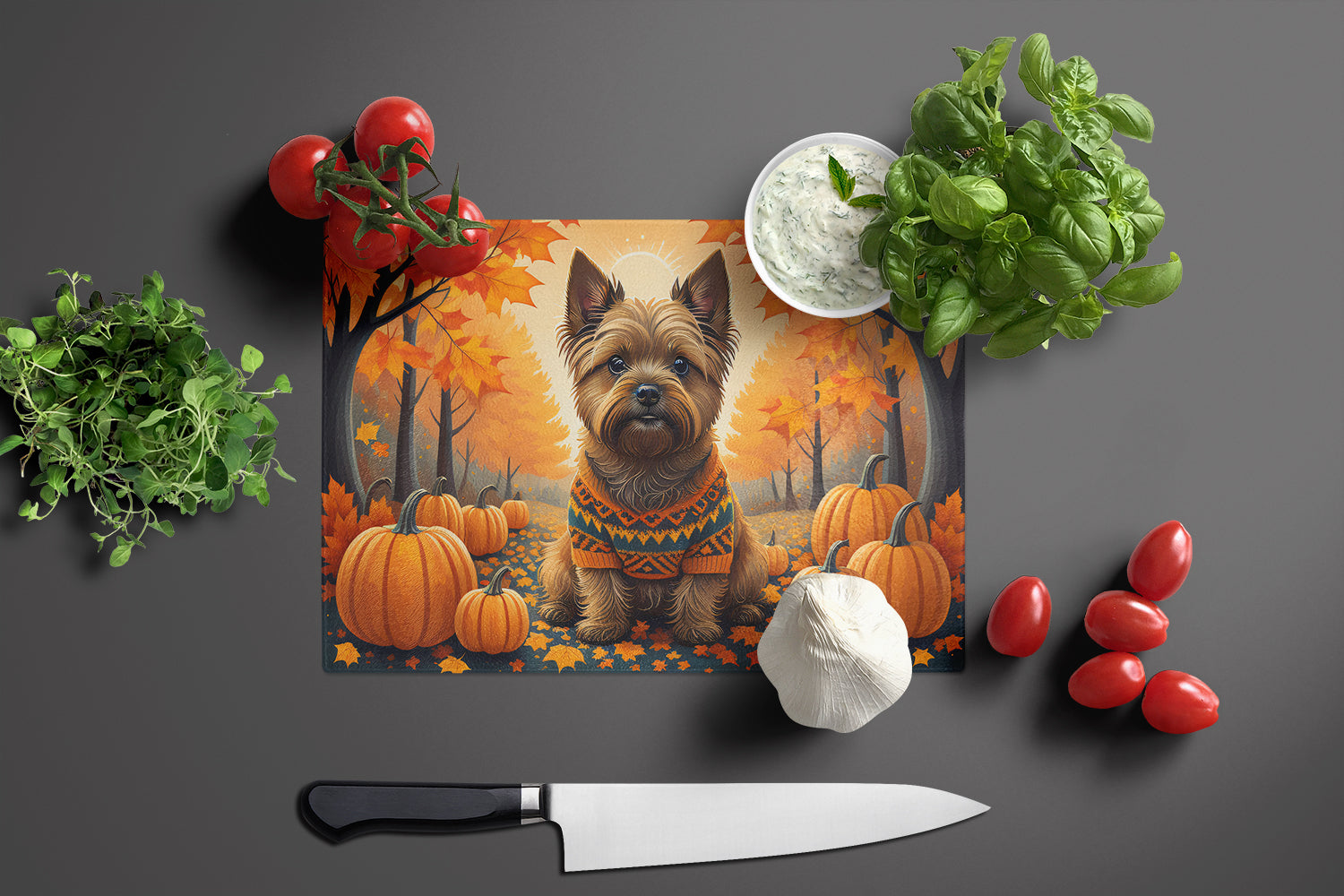 Cairn Terrier Fall Glass Cutting Board Large