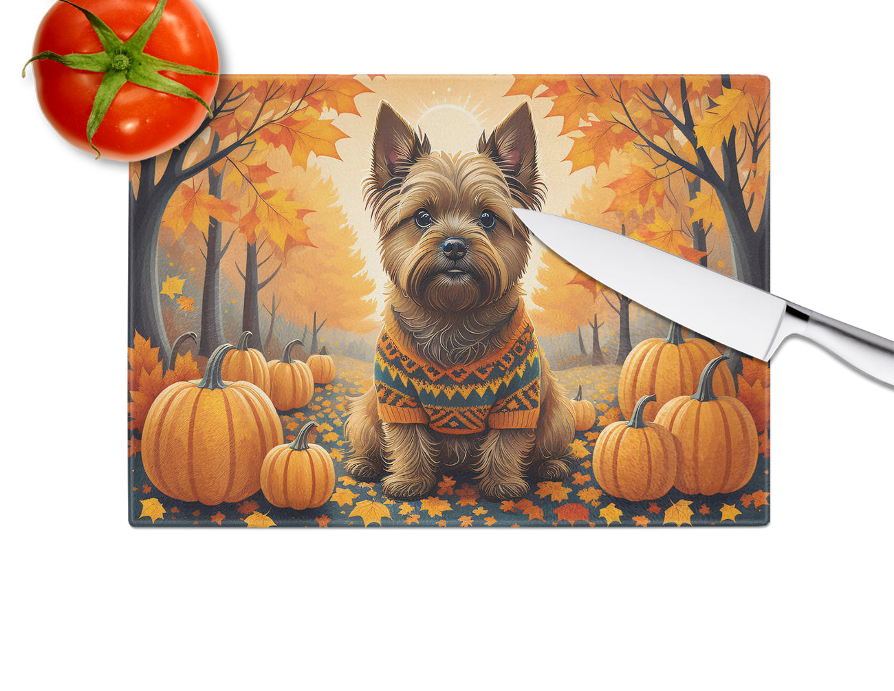Cairn Terrier Fall Glass Cutting Board Large