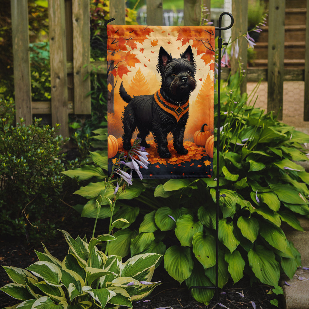 Caroline's Treasures Black Cairn Terrier Fall Garden Flag – Dog Surrounded by Pumpkins & Autumn Leaves