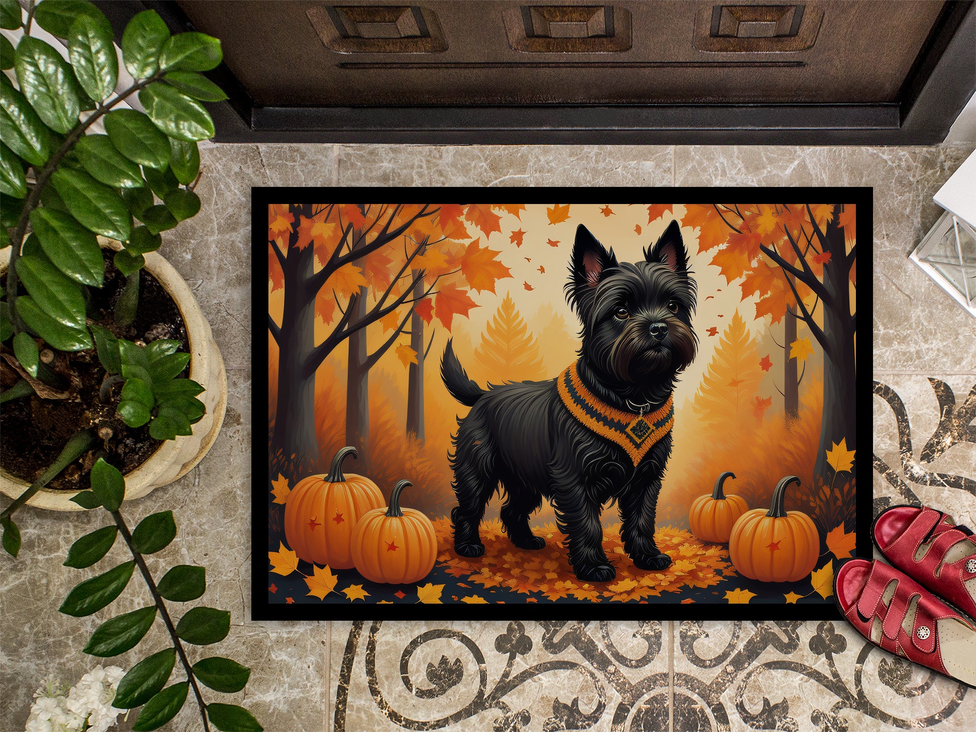 Black Cairn Terrier Fall Indoor or Outdoor Mat 24x36