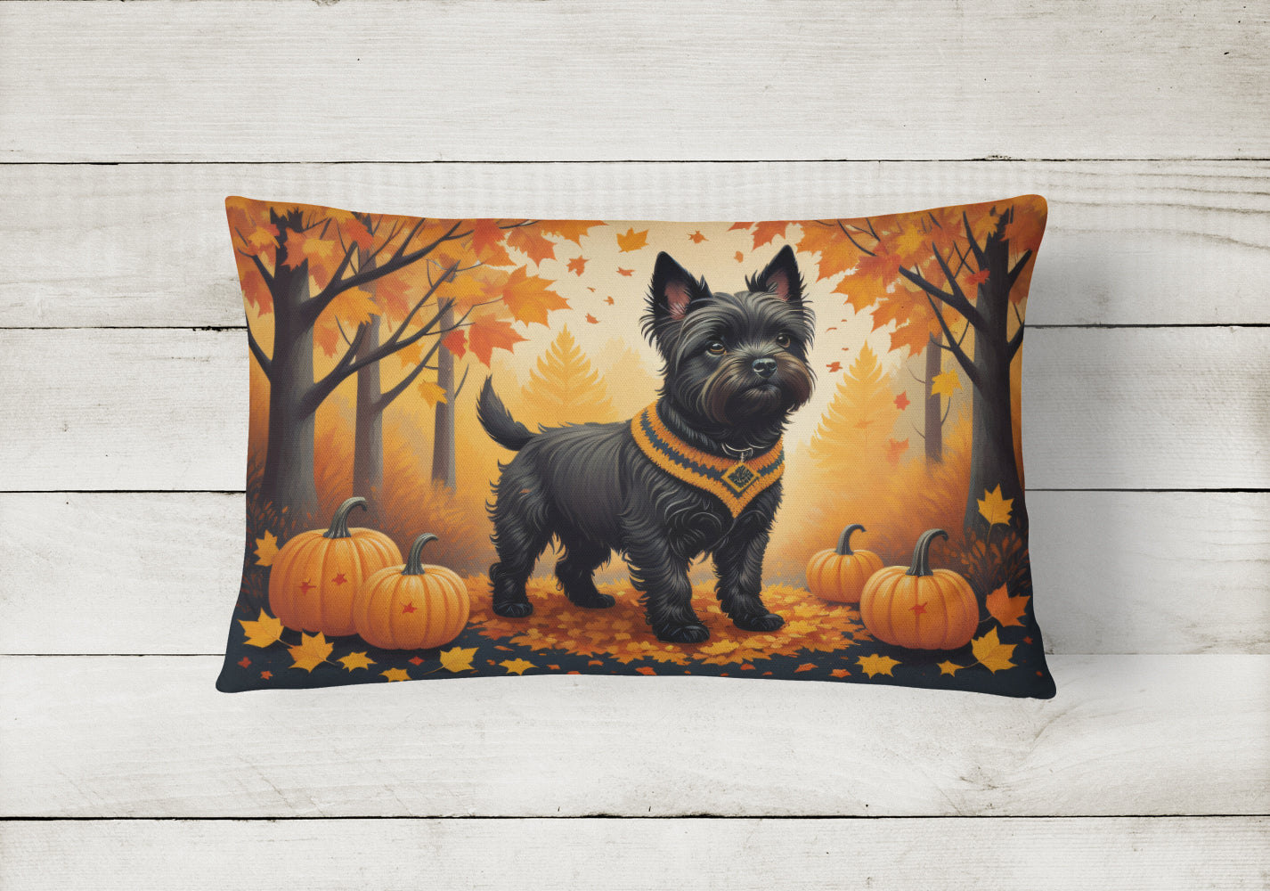 Black Cairn Terrier Fall Fabric Decorative Pillow
