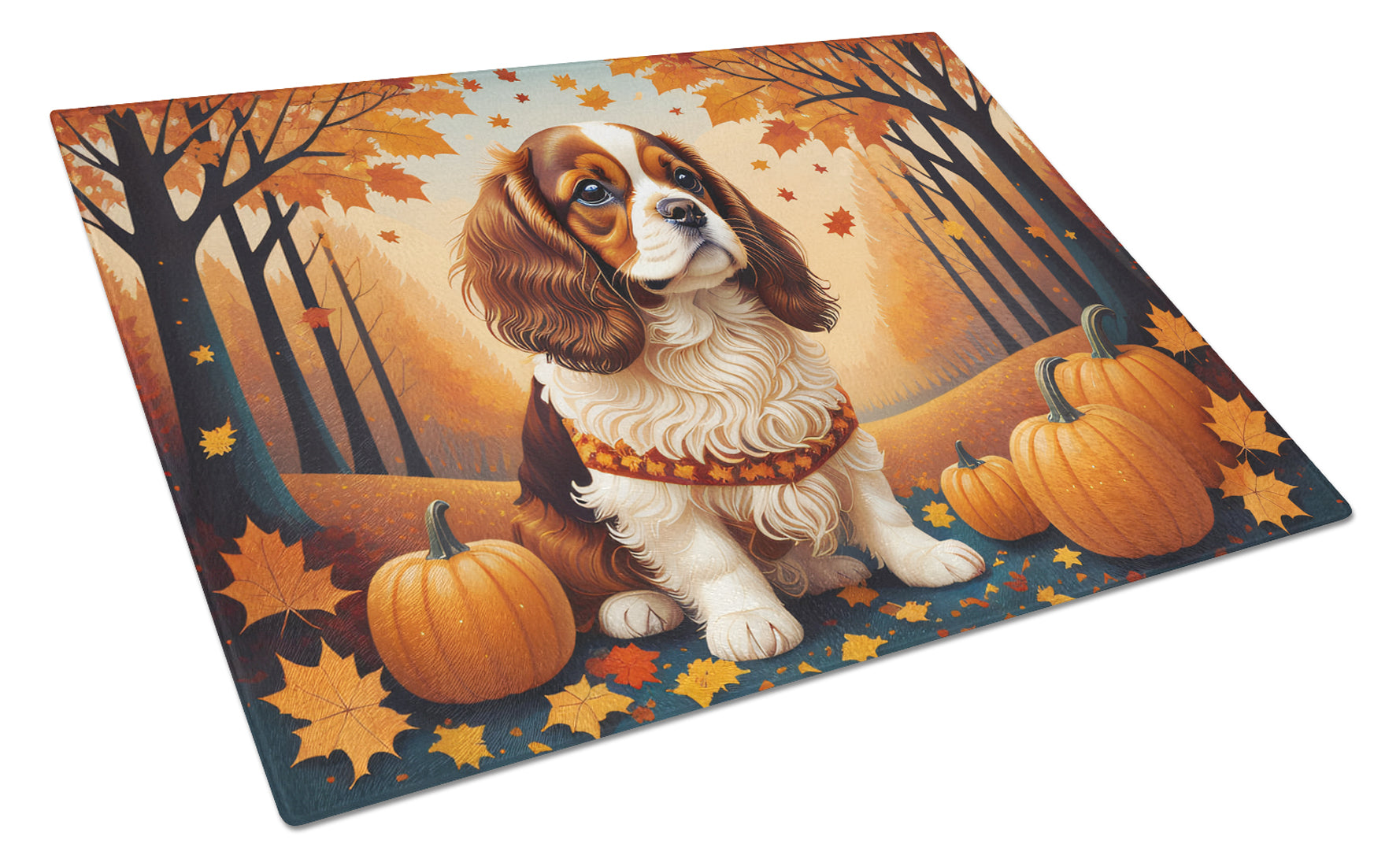 Buy this Cavalier Spaniel Fall Glass Cutting Board Large