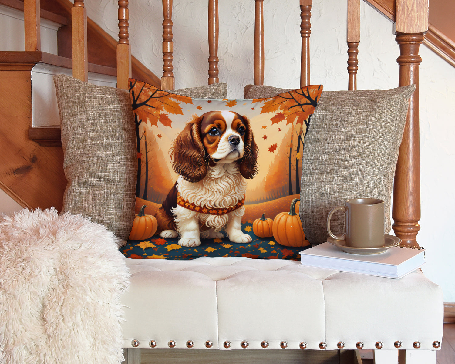 Cavalier Spaniel Fall Fabric Decorative Pillow