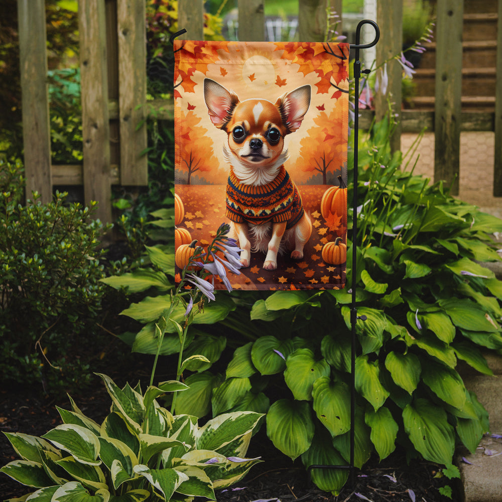 Caroline's Treasures Chihuahua Fall Garden Flag – Dog Surrounded by Pumpkins & Autumn Leaves