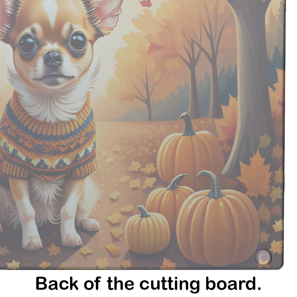 Chihuahua Fall Glass Cutting Board Large