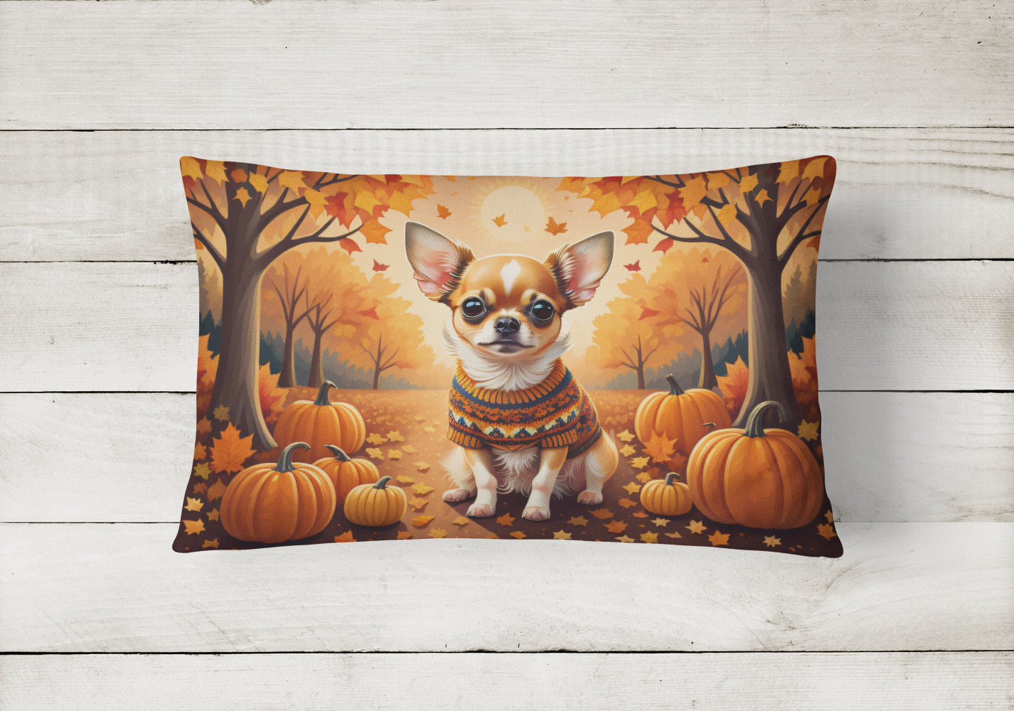Chihuahua Fall Fabric Decorative Pillow