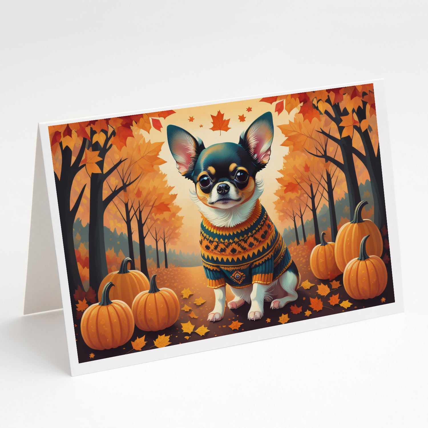 Buy this Tricolor Chihuahua Fall Greeting Cards and Envelopes Pack of 8