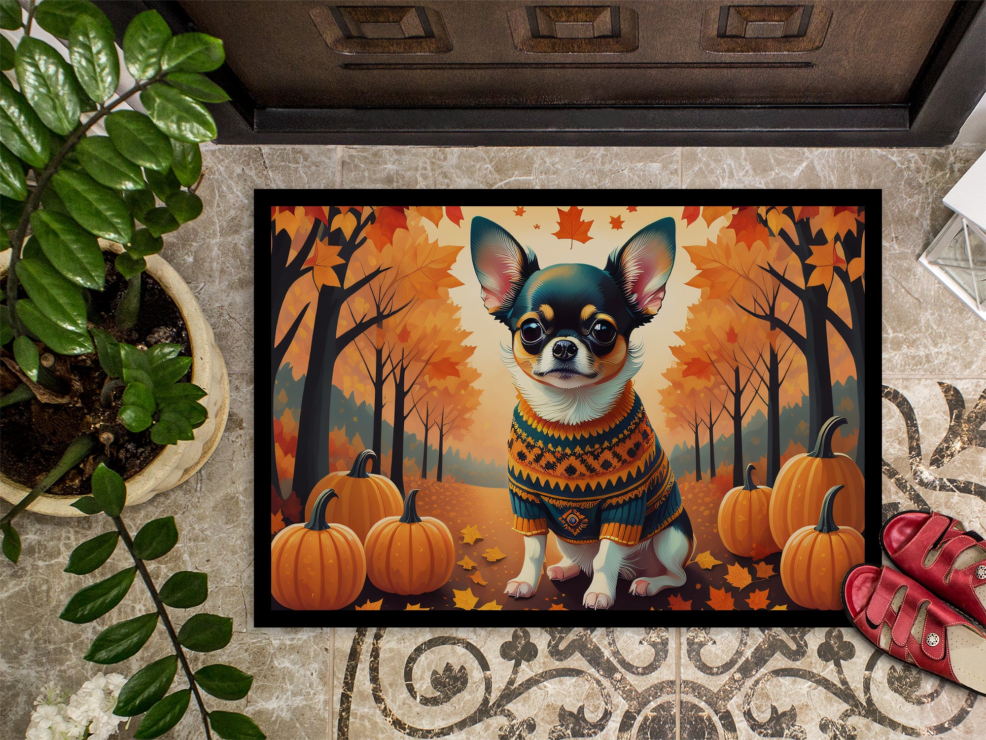Tricolor Chihuahua Fall Indoor or Outdoor Mat 24x36