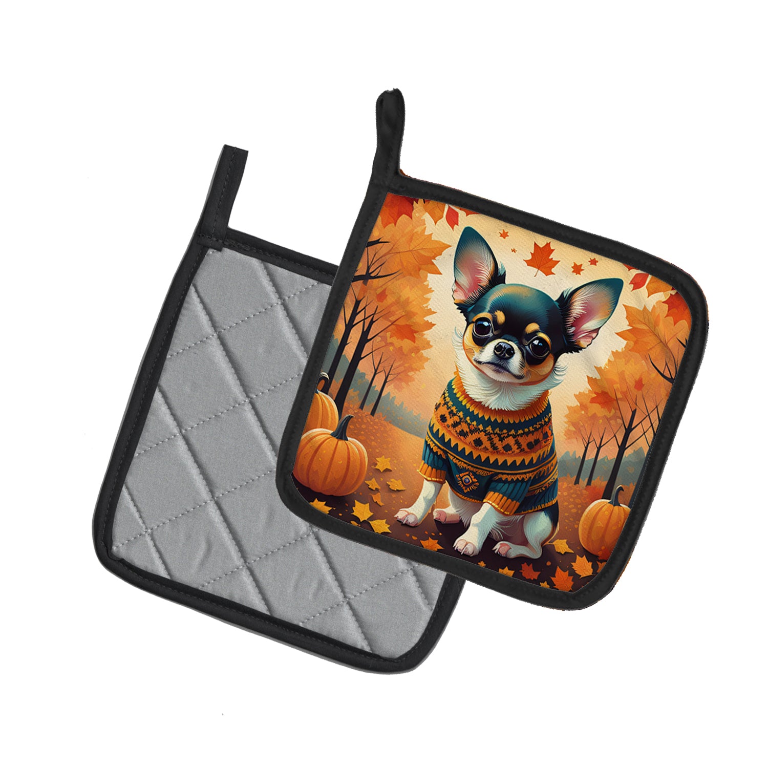Tricolor Chihuahua Fall Pair of Pot Holders